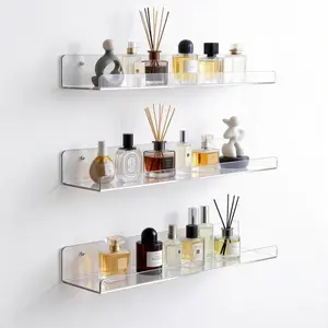 Clear Acrylic Shelves for Bathroom, 15'' Floating Shelves Wall Organizer for Perfume, Skincare, Bookshelf Organizer for Bedroom, Kids Room, Living Room, Room Decor