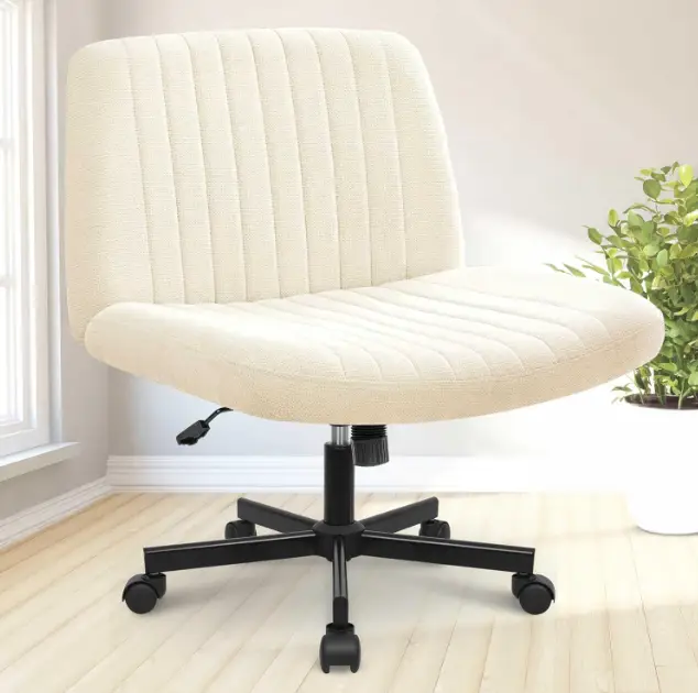 NEO CHAIR Criss Cross Chair with Wheels, Armless Cross Legged Office Desk Chair, Wide Comfy Vanity Rolling Swivel Modern Comfortable
