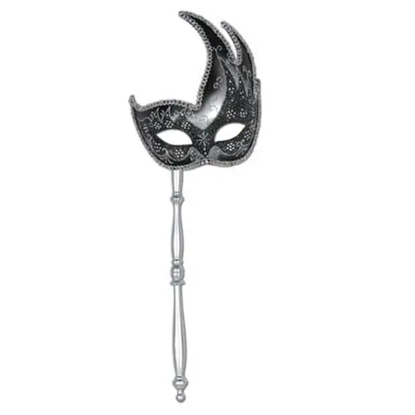 212 MAIN Silver Glittered Masks with Sticks (Pack of 12) - Glittered Look Silver Party Supplies, All Seasons Festive & Party Wear Accessories