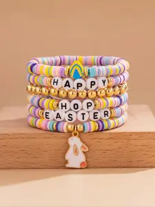 Fashion Easter Bunny Egg Pendant Bracelet Set, Colorful Soft Clay Letter Beads, Casual Daily Wear Jewelry Gift for All Seasons