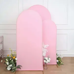Set of 3 Matte Pink Spandex Fitted Wedding Arch Covers For Round Top Chiara Backdrop Stands 5ft, 6ft, 7ft
