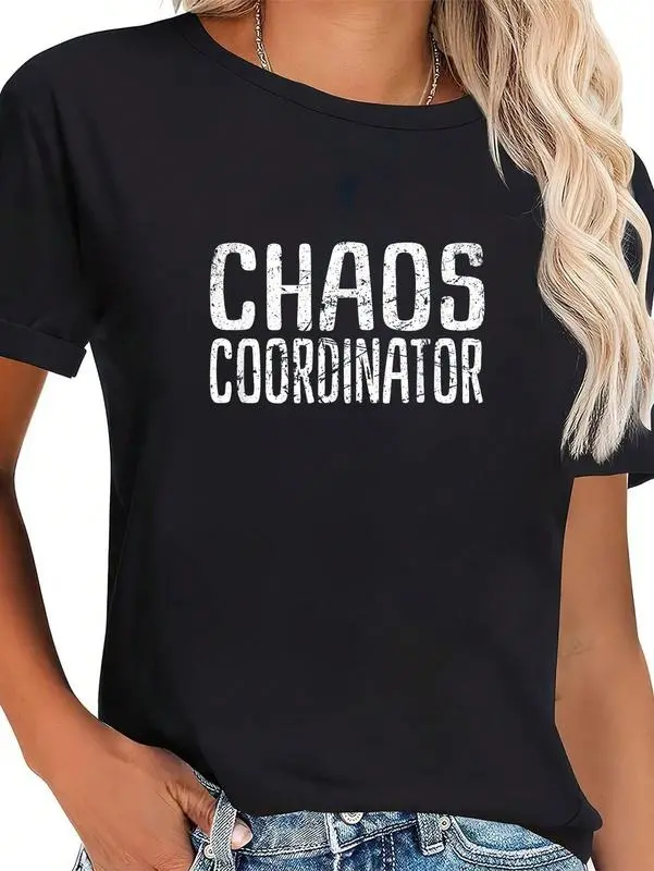 100% Cotton Chaos Coordinator Funny Mothers Day Birthday Women T-Shirt Casual Short Sleeve Shirt Women's Graphic Tees Customized Gifts