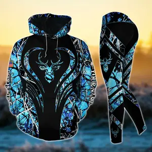 Premium Heart Line Deer Hunting Hoodie and Leggings Set – Personalized 3D Style 4 Outfit for Country Girls and Women Hunters