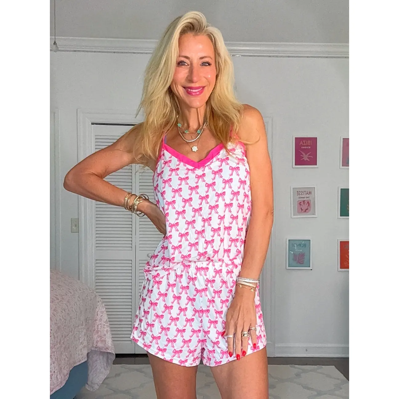 Hot Pink Bow Shorts Pajama Set