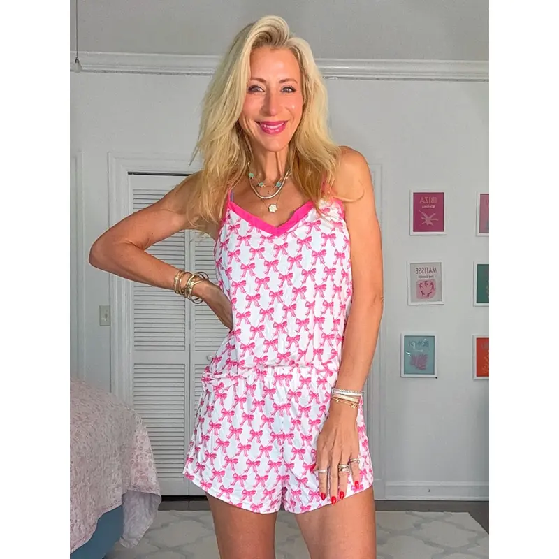Hot Pink Bow Shorts Pajama Set