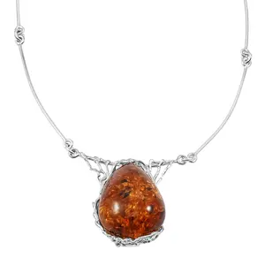 Amber Fancy Necklace in Sterling Silver 18 Inches Birthday Christmas Gifts