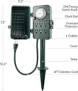 BN-LINK 24 Hour Mechanical Outdoor Multi Socket Timer, 6 Outlet Garden Power Stake with 6ft Cords, Outdoor Timers for Lights, ETL listed, 125V, 15A/1875W baby proof electrical safety white wall outlet extensioncord 3 sided echo dot versatile gear