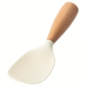 Silicone Spoon with Wooden Handle, 1 Count Heat-Insulation & Heat-Resistant Multifunctional Spatula Spoon for Rice Cooker, Practical Kitchen Tool for Home & Restaurant, Kitchen Cooking Accessories, Wooden Cooking Tools, Kitchen Utensils