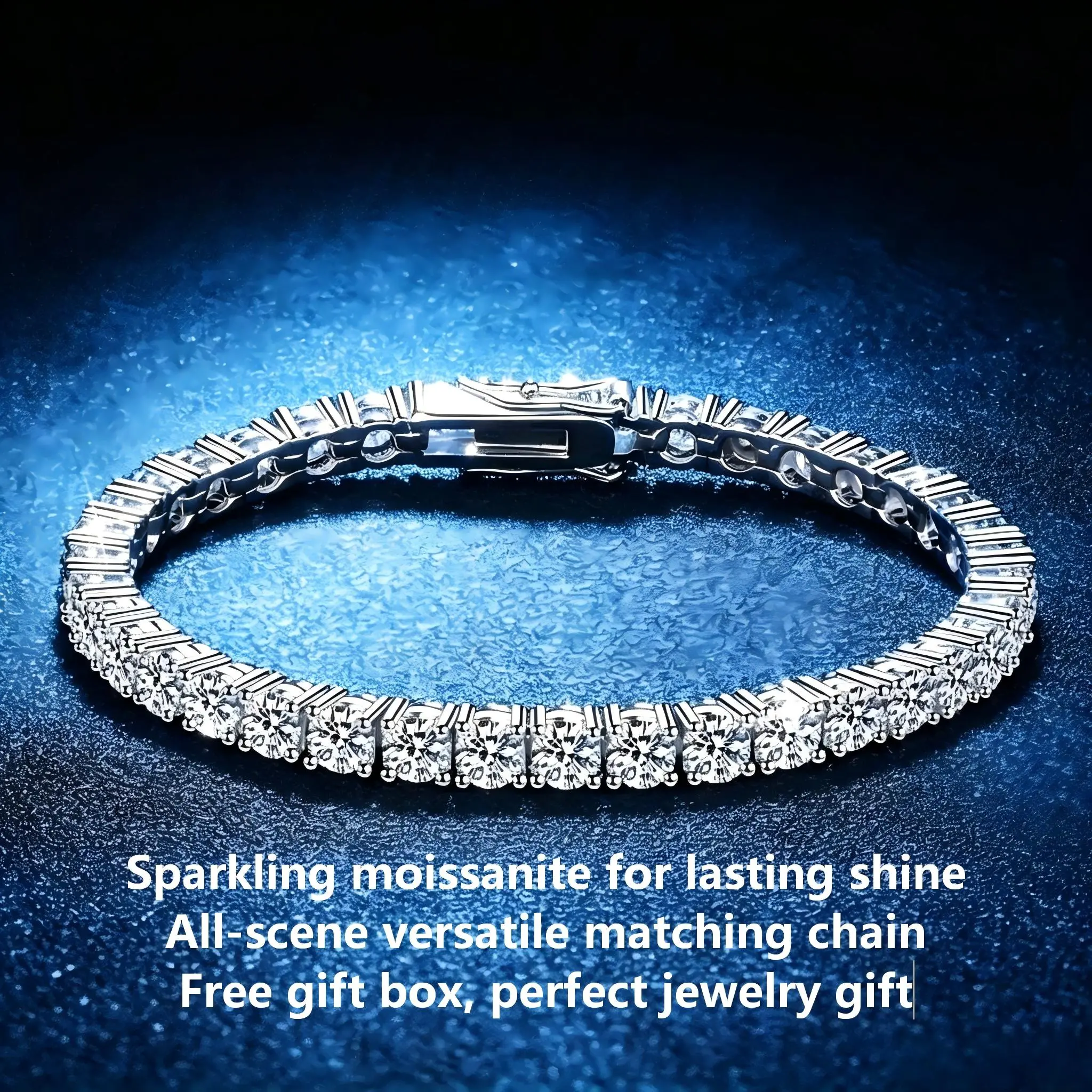 Moissanite Tennis Bracelet, Shiny Electroplated Chain Unisex Jewelry with Gift Box for Wedding Party Daily Matching campingessentials