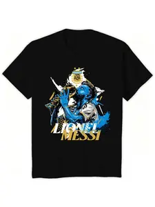 Blue Gold Ink Messi Trendy T-Shirt, Artistic Football Fan Tee for Men and Women, Soft Fabric, Casual Fit, Perfect for Match Days