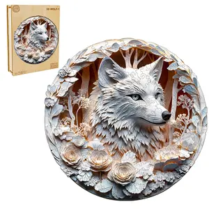 3D Wolf-1 Wooden Jigsaw Puzzle for Adults and Kids Unique Shape Animal Wood Puzzles Challenging Puzzle, Family Game Creative Gifts，Laser-Cut Durable HDF Wood Puzzle