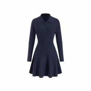 Cider Knit Collar Button A-line Mini Dress