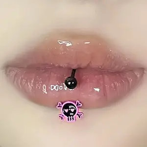 Y2K-Inspired Pink Skull Lip Ring - Stainless Steel C-Horseshoe Ear Bone Stud, Gothic Halloween Body Piercing Jewelry for Women lip ring