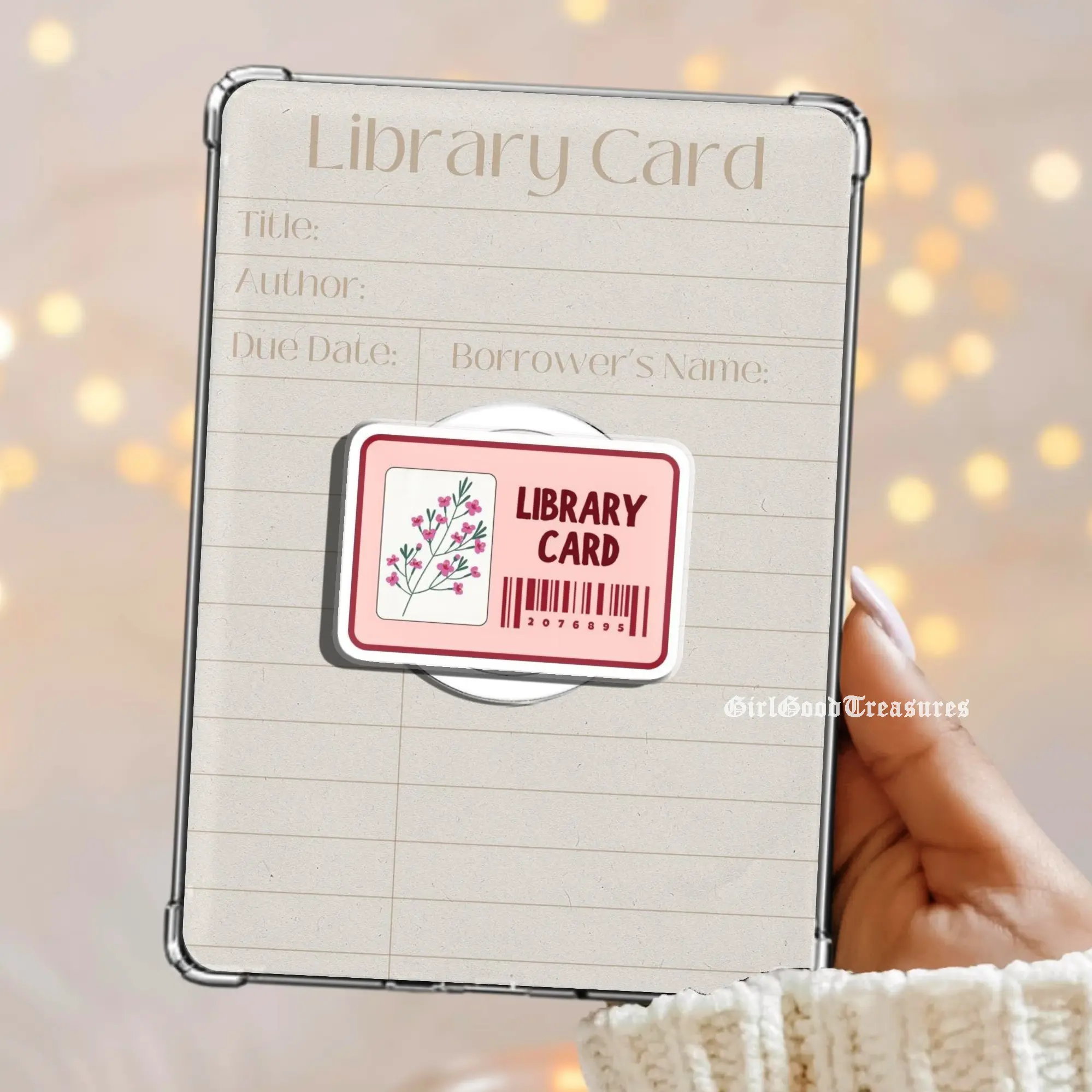 Pink Library Card Girlie Spring Flowers Bookish Griptok Pop Socket Books Kindle accessories Kindle Holder Kindle Accessories Phone Holder MagSafe PopSocket Phone Grip Magnetic Pop Socket Phone Grip