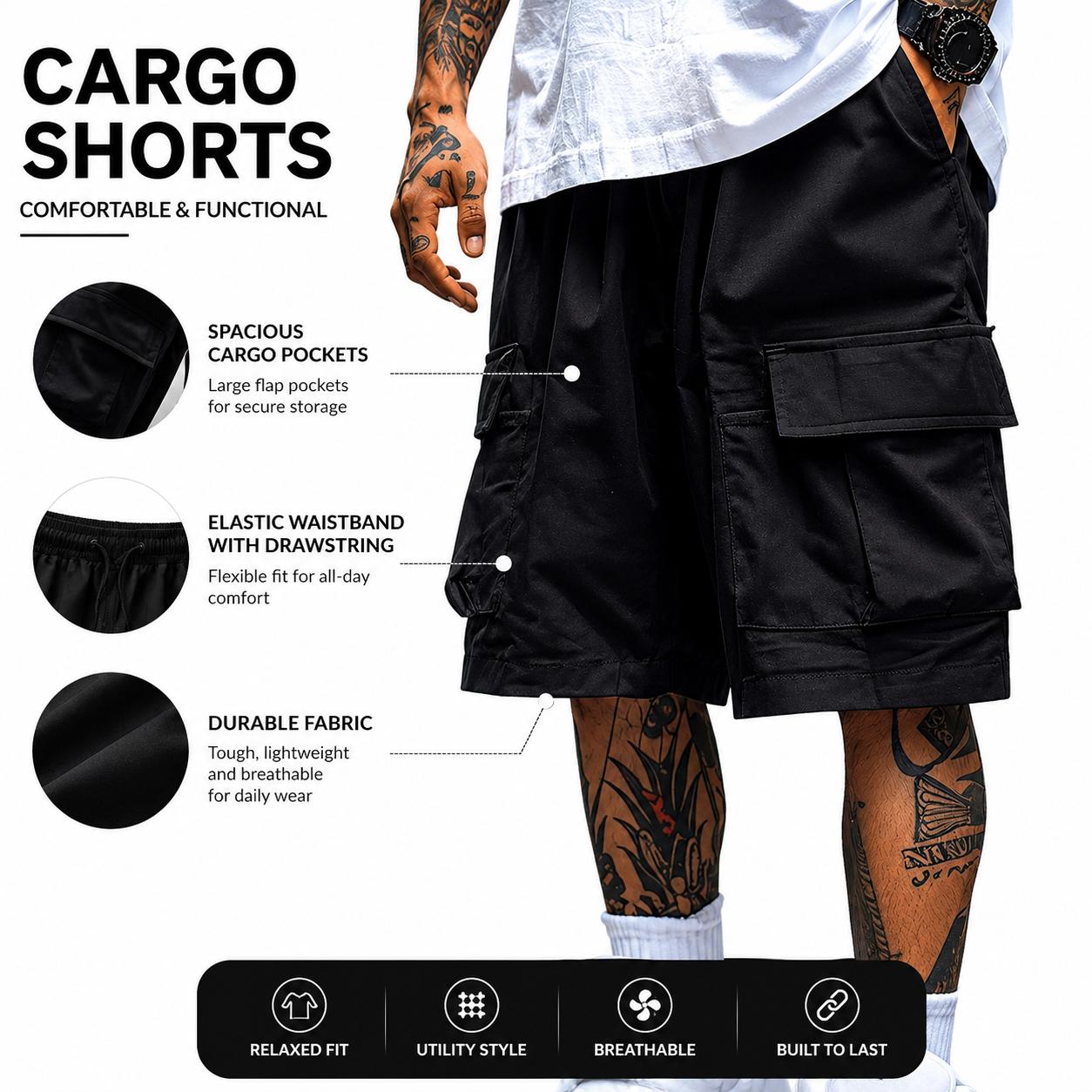 Men's Cargo Shorts 3 Pack &ndash; Relaxed Fit Tactical Shorts S-6XL, Lightweight Durable Summer Shorts for Gym, Outdoor & Casual Wear
