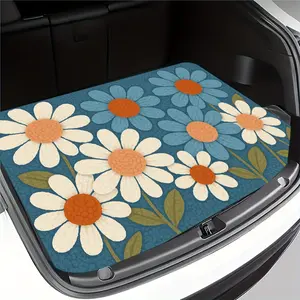 1pc Fit Car Trunk Mat with Blue White Brown Beige Daisy Pattern - Heavy-Duty Non-Slip SUV/Cargo Liner, All-Weather Protection, Pet-Friendly Vehicle Floor Protector for Trucks, Sedans, (for, for, for, Car Floor Mats