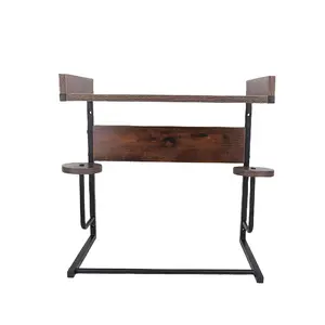 Motorcycle Helmet Holder Iron Wood Motorcycle Gear Rack with 4 Pcs Hooks Clips Floating Shelf