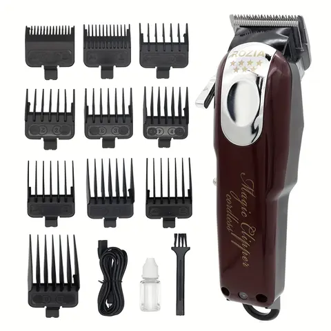 Professional USB Rechargeable Hair Trimmer & Clipper Grooming Kit - Barber Equipment for Hairdressers with 10 Cutting Guide Combs, Cleaning Brush, USB Cable, All Hair Types Compatibility