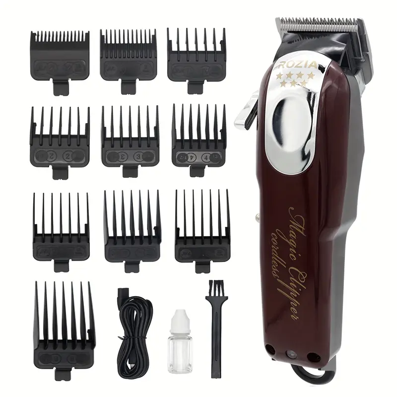 Professional USB Rechargeable Hair Trimmer & Clipper Grooming Kit - Barber Equipment for Hairdressers with 10 Cutting Guide Combs, Cleaning Brush, USB Cable, All Hair Types Compatibility