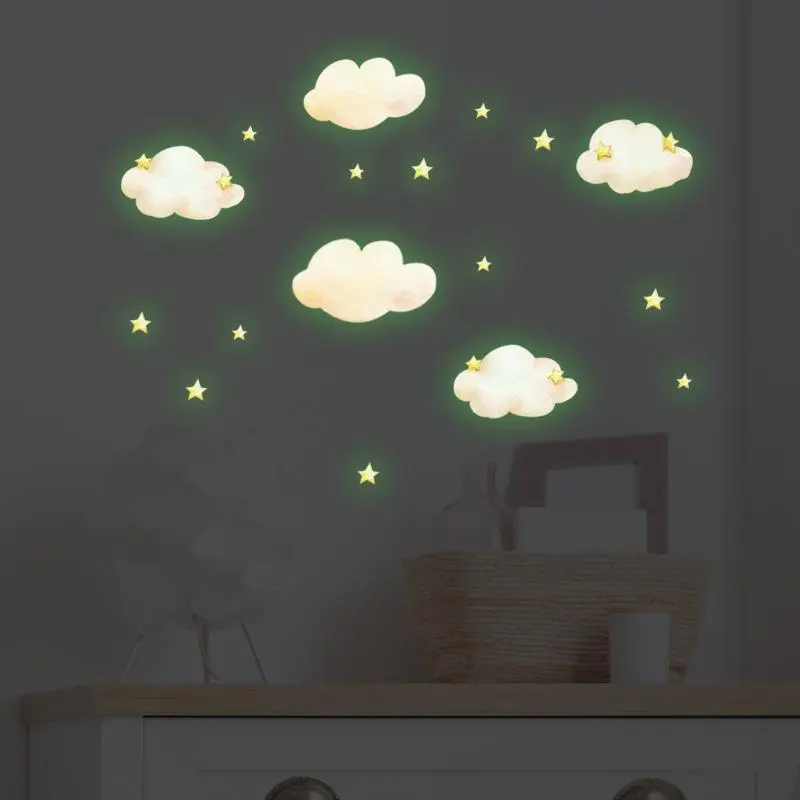 Stars Clouds Luminous Sticker Glow In The Dark For Children's Room Fluorescent Decals Waterproof Self-adhesive Room Decor