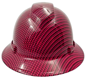 Hot Pink Carbon Fiber Weave - Custom Hydro Dipped Full Brim Hard Hat