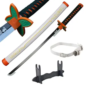 31 inches Kochou Shinobu Cosplay Sword Bamboo Wooden Demon Slayer Swords with Belt & Holder Stand Display for Anime Fans Halloween Role Playing Props Cosplay Collection Christmas Gift Birthday
