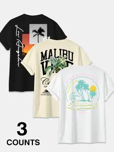 3-Pack Los Angeles Malibu Palm Tree Graphic T-Shirts | Summer Beach Streetwear Casual Tees Set