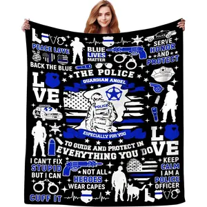 1pc Police gift Slogan Print blanket, best birthday gift for police, funny gift for retired police officer, gift for dad, husband, son, suitable for living room sofa, bedroom, bed, home decoration flannel throw blanket