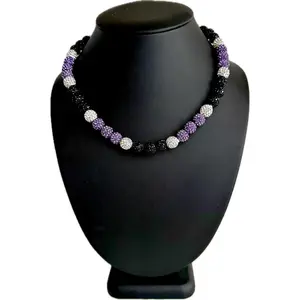 Iced Bling Disco Ball Rhinestone Crystal Bead Baseball Necklace Purple Black White