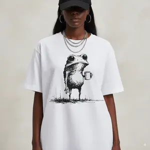 Vintage Frog Sarcastic Christmas T-Shirt - Bilingual Humor, Cute Abstract Animal Art, Soft 100% Cotton, Unisex Casual Loose Fit Tee for Men & Women - Printed & Shipped in USA