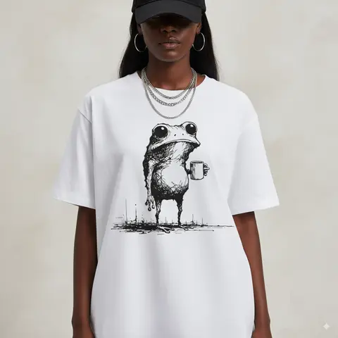 Vintage Frog Sarcastic Christmas T-Shirt - Bilingual Humor, Cute Abstract Animal Art, Soft 100% Cotton, Unisex Casual Loose Fit Tee for Men & Women - Printed & Shipped in USA