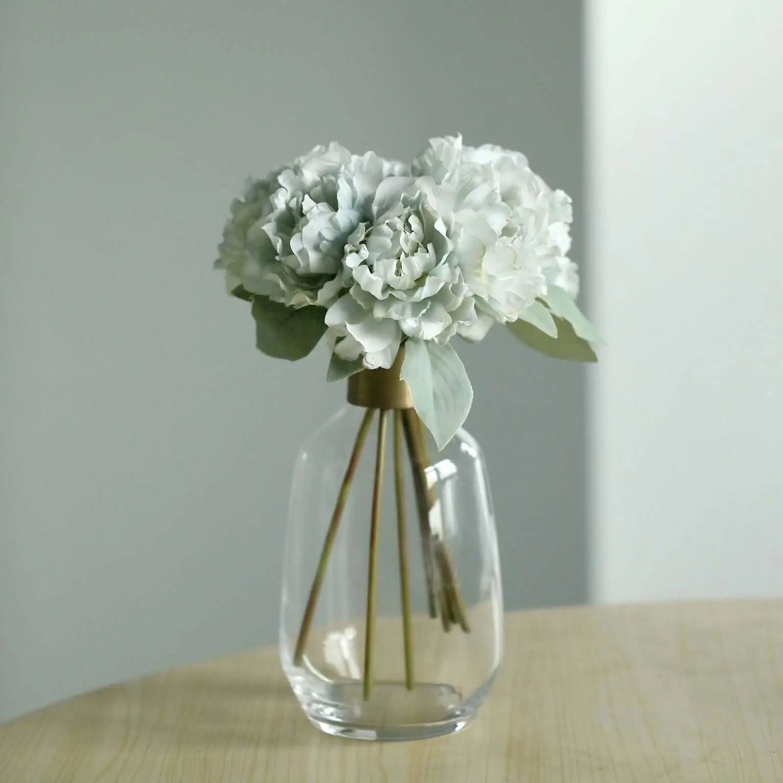 11" Silver Blue Real Touch Artificial Silk Peony Bouquet, Home Decor Floral Arrangement for Home Supplies