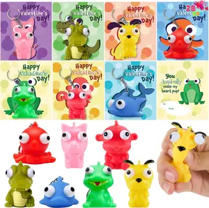28Pcs Animal / Sea Animal Keychains featuring Popping Eyes with Kids Valentines Cards 2025 Valentine Exchange Cards Valentine's Day Gifts for Kids
