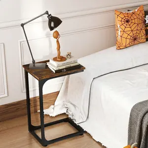 C Shaped End Table, Under Couch Slider, Small Wood Sofa Side Table, Bedside for Laptop, Computer, TV Dinner, Recliner Tray - Trending Living Room Must-Have, Cozy, Multifunctional, Space-Saving, Home Decor Versatile