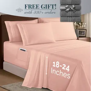 Mocassi Extra deep 18-24 Inch Pocket 3 Line Embroidery, 6-Piece Sheet Set, Bright Shades Mocassi Extra deep 18-24 Inch Pocket 3 Line Embroidery, 6-Piece Sheet Set, Bright Shades