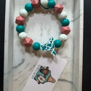 Teal cow Wristlet | animal print | keychain  | wristlet keychains | western keychain| teal