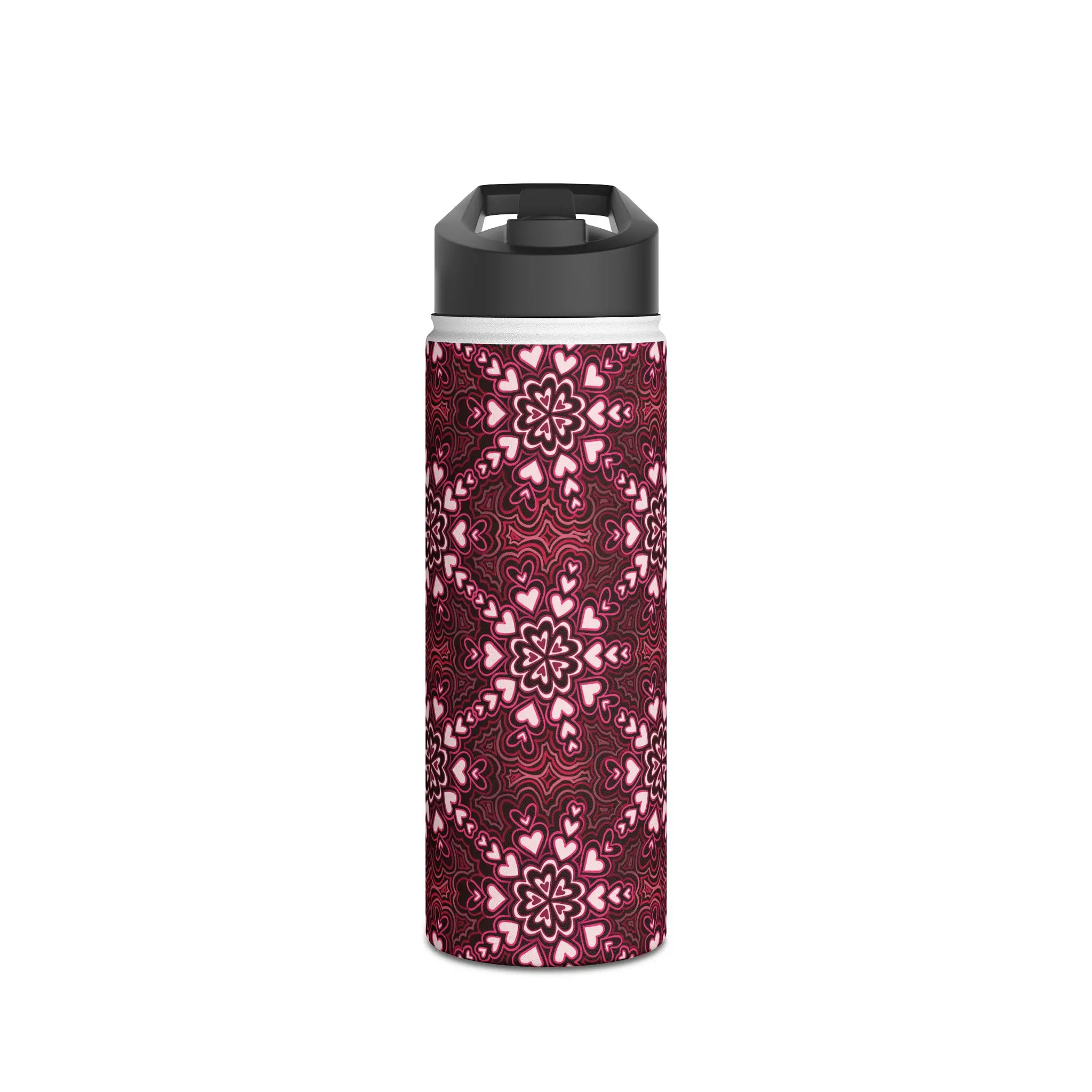 Maroon Heart Kaleidoscope Stainless Steel Water Bottle