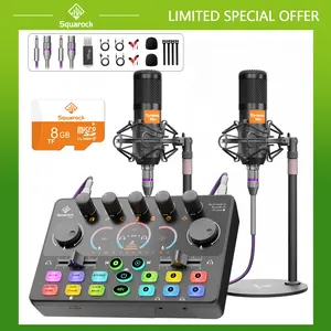 Squarock RS2i2 Audio Mixer / Podcast Equipment Bundle Sound Board with 1 Mic or 2 Mic Condenser Mic or Dynamic Mic Bundle