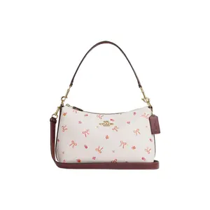 COACH Clara 26 Medium Leather Crossbody Bag with Bow Print and Hardware Accents in White for Women