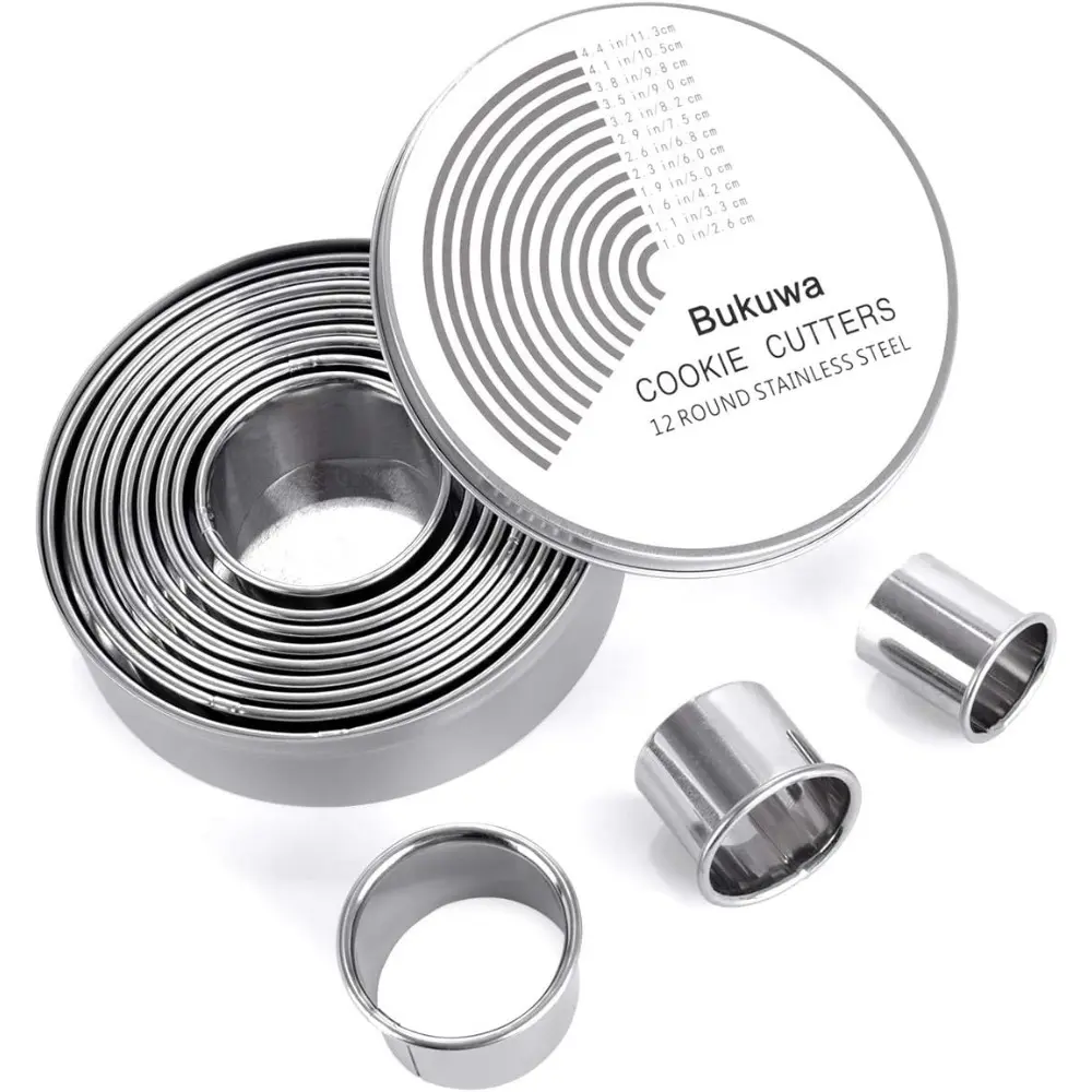 12 Pieces Round Cookie Biscuit Cutter Set,Graduated Circle Pastry Cutters,18/8 Stainless Steel Cookie Cutters and Donut Cutter Ring Molds