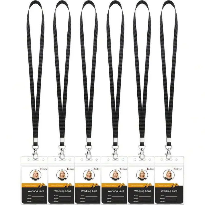 Transparent ID Card Holder, Badge Holder with Lanyard, Nurse Badge Holder, Waterproof Protection Thick Plastic ID Card Case with Reusable Sealed Zipper, Vertical Design, 10-Pack, Pack of Ten, Black, Lanyard Included