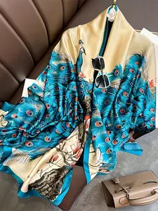 New Chinese style peacock satin square scarf, Chinese elegant style, multi-purpose headband/bag decoration/shawl, styling tool