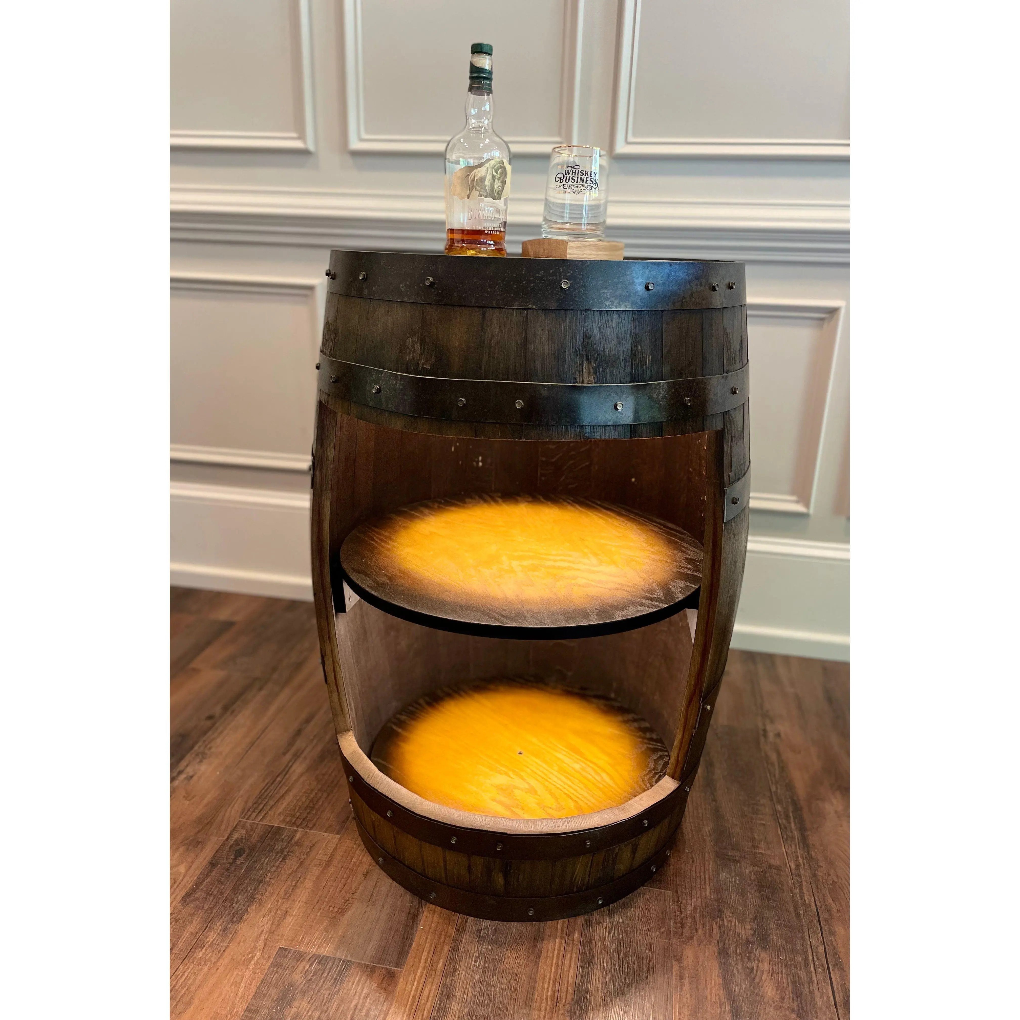 Open Face Whiskey Barrel Cabinet