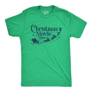 Mens Christmas Movie Time T Shirt Funny Holiday Tradition Santa Claus Graphic Novelty Tee Mens Funny T Shirts Cool Vintage Fashion T-Shirt Gift Classic Menswear Christmas Apparel for Men Funny Movie Short Green