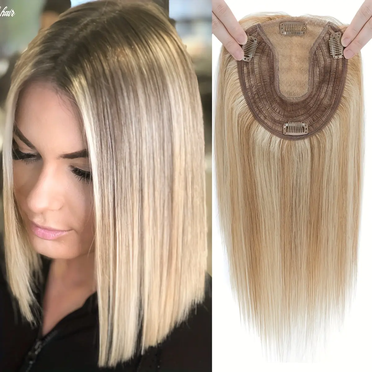 2025 Wholesale Arrivals Benehair Human Hair Toppers For Women, Remy With Bangs, 120% Density Silk Base Clip In 13 *15 cm Topper 10 inch 40g - Ombre Light Blonde Highlight