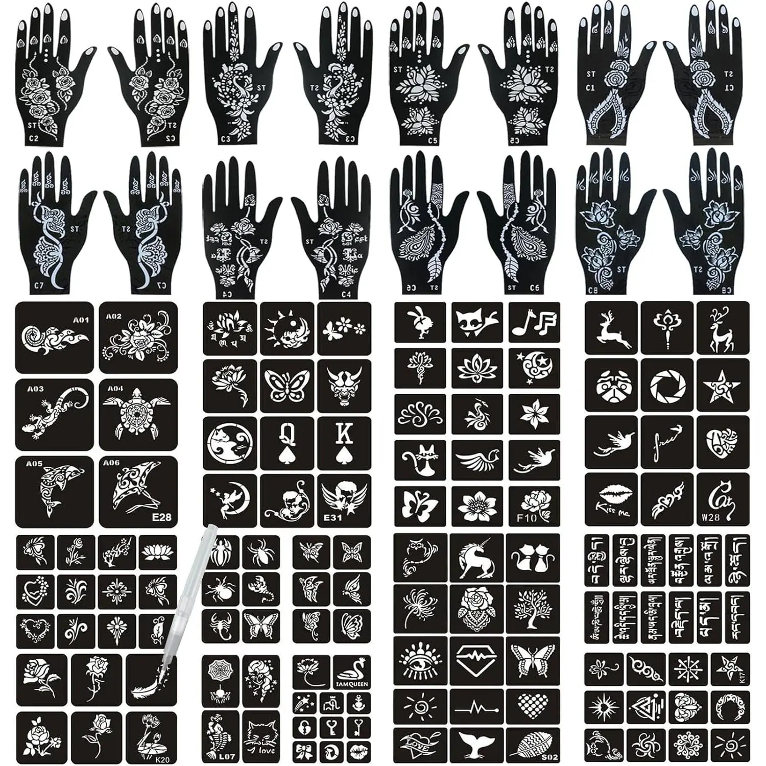 Henna Tattoo Stencils 138 PCS, 24 Sheets Airbrush Tattoo Templates,Reusable Tattoo Stencils Kit for Women Teens Girls,DIY Tattoo Stencils,Body Art Stencils