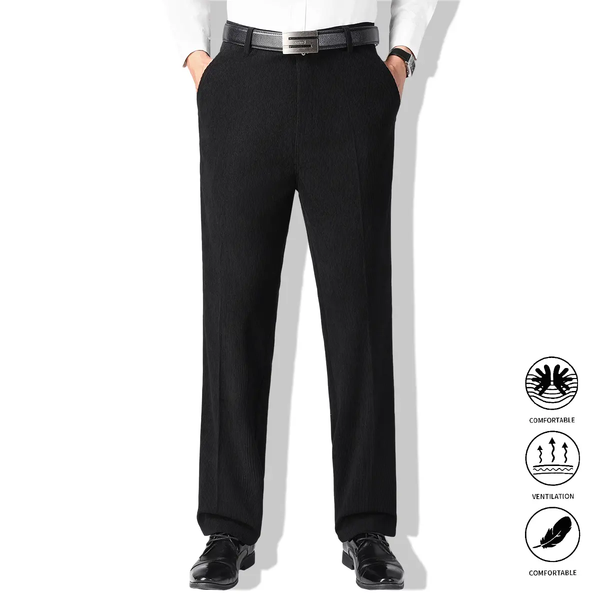 Men’s suit trousers in corduroy texture; business long pants; casual pants; formal dress pants—suitable for business and everyday wear.