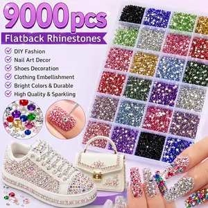 Sparkling 24-color flat-back art rhinestones - multi-color glitter gemstones, comes with pen and tweezers, suitable for DIY fashion, shoe, clothing, nail art accessories, DIY Nails Art, durable rhinestones