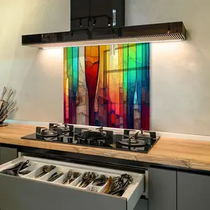 GCKG Colorful stained glass window Abstract Tempered Glass Kitchen Backsplash, Stove Back Cover, Stove Splashback, Cutting Board, Kitchen Wall Decor