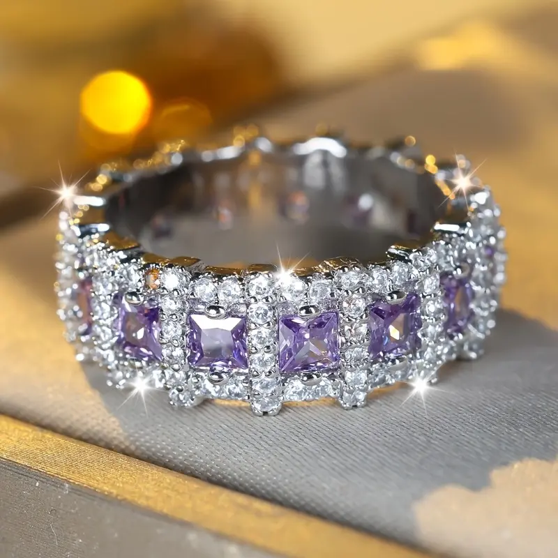 Amethyst Engagement Ring for Women, Elegant Fashion Ring with Brilliant Cut Cubic Zirconia for Proposal or Bridal Wedding, Fashion Engagement Rings, Rings For Women